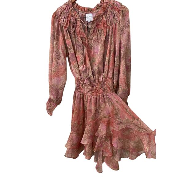 NWT Misa Almaha Mini Dress Small Pink Muted Paisley Ruffle Feminine - Picture 8 of 16
